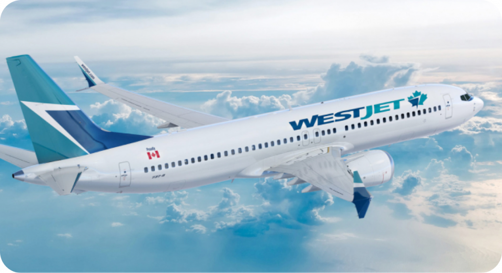 Westjet plane above the clouds